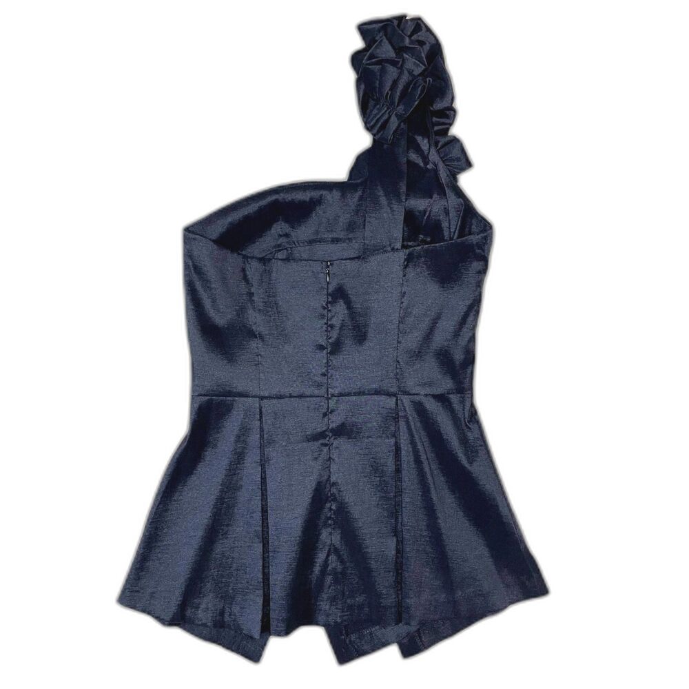 Vintage One-Shoulder Floral Embellishment Top - Black S - Picture 3 of 5